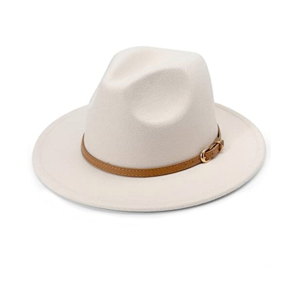 White Wool Hat with Belt Buckle - Picture 4 of 5